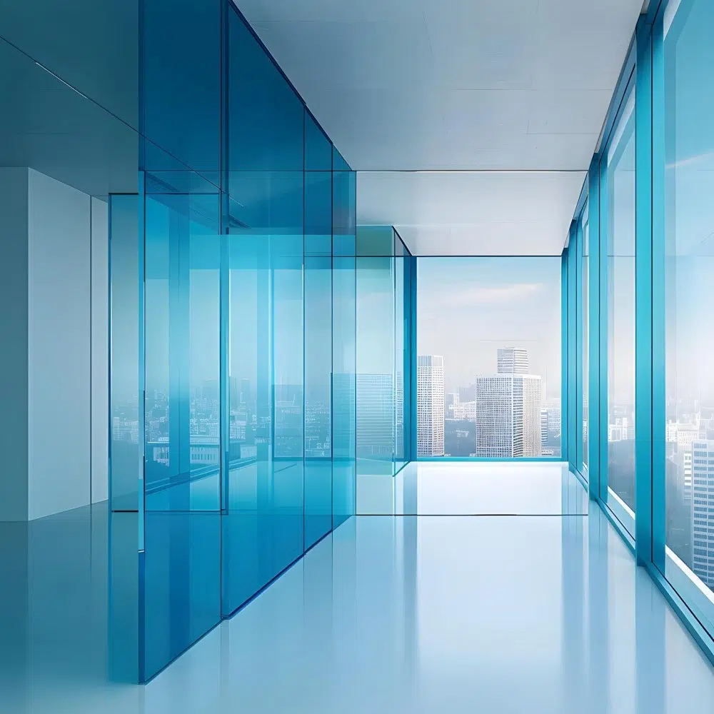 پارتیشن شیشه ای رنگی آبی