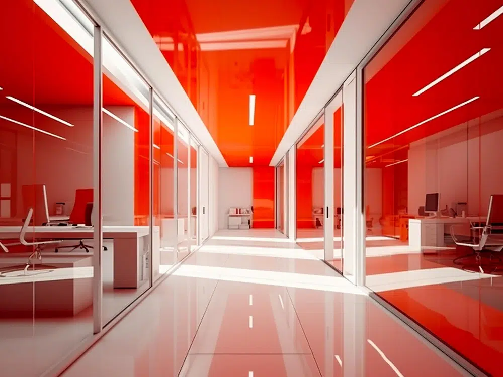 پارتیشن شیشه ای رنگی قرمز